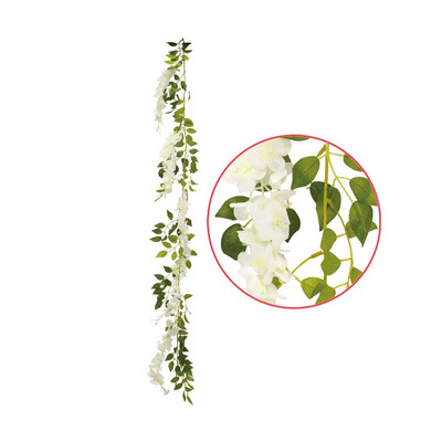 FLOWER VINE WHITE W LEAVES 7FT