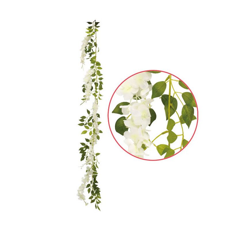 FLOWER VINE WHITE W LEAVES 7FT
