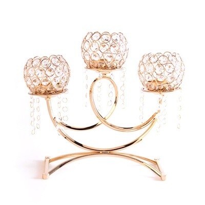 14&quot;H x 14.5&quot; 3 ARM CRYSTAL CANDLE HOLDER, 1 PC/BOX