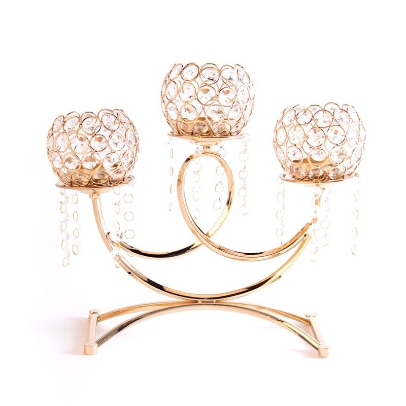 14&quot;H x 14.5&quot; 3 ARM CRYSTAL CANDLE HOLDER, 1 PC/BOX