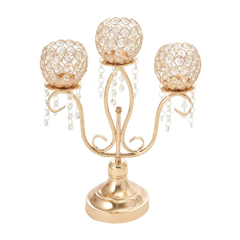 3 Arm Crystal Metal Candle Holder 16¾&quot;