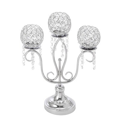 3 Arm Crystal Metal Candle Holder 16¾"