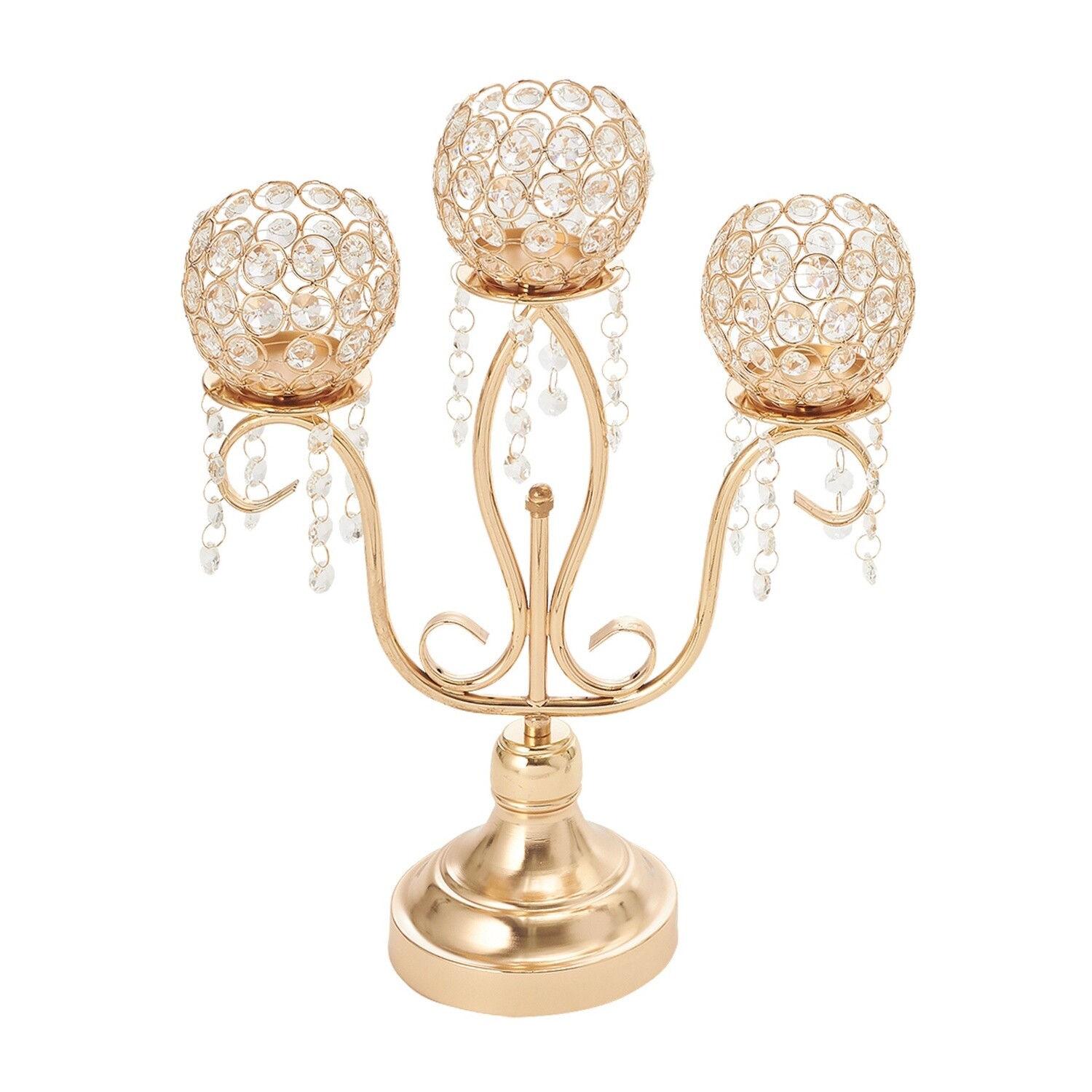 3 Arm Crystal Metal Candle Holder 16¾&quot;, Color: GOLD