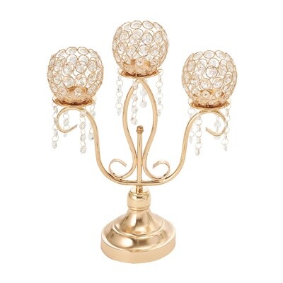 3 Arm Crystal Metal Candle Holder 16¾&quot;, Color: GOLD