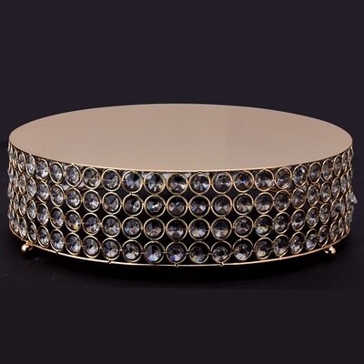 ROUND METAL CAKE STAND W/CRYSTALS1PC/BOX, Size: 3.5&quot; H X 10&quot;D, Colour: Gold