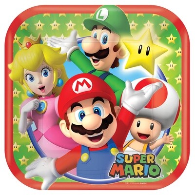 Super Mario Brothers™ Square Plates, 7&quot; 8ct
