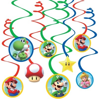 Super Mario Swirl Decorations, 12ct