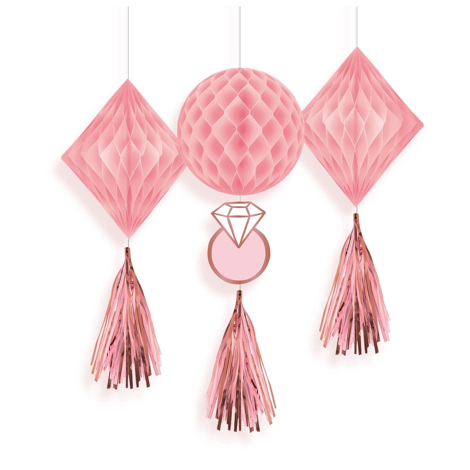 Blush Wedding Honeycomb Decorations 3ct
