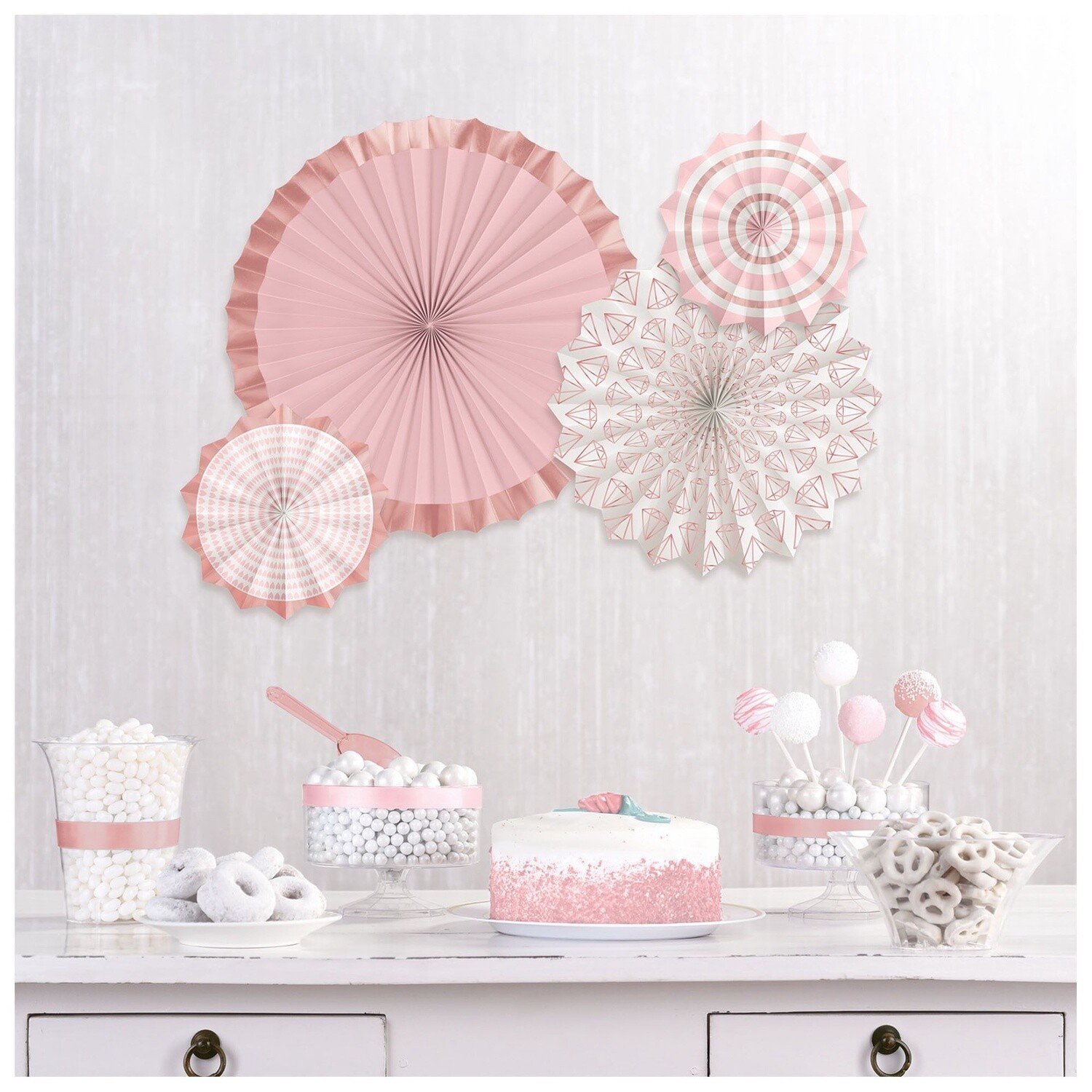 Blush Wedding Paper Fans - Hot Stamp 4ct