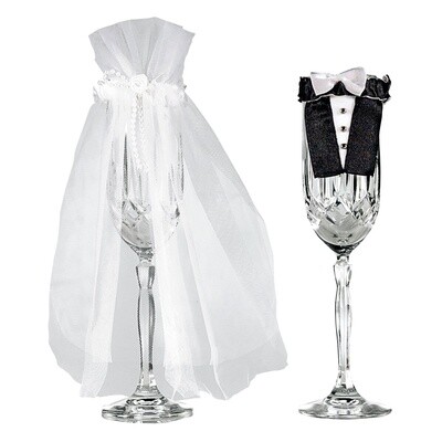 Bride &amp; Groom Wedding Champagne Flute Covers 2pc