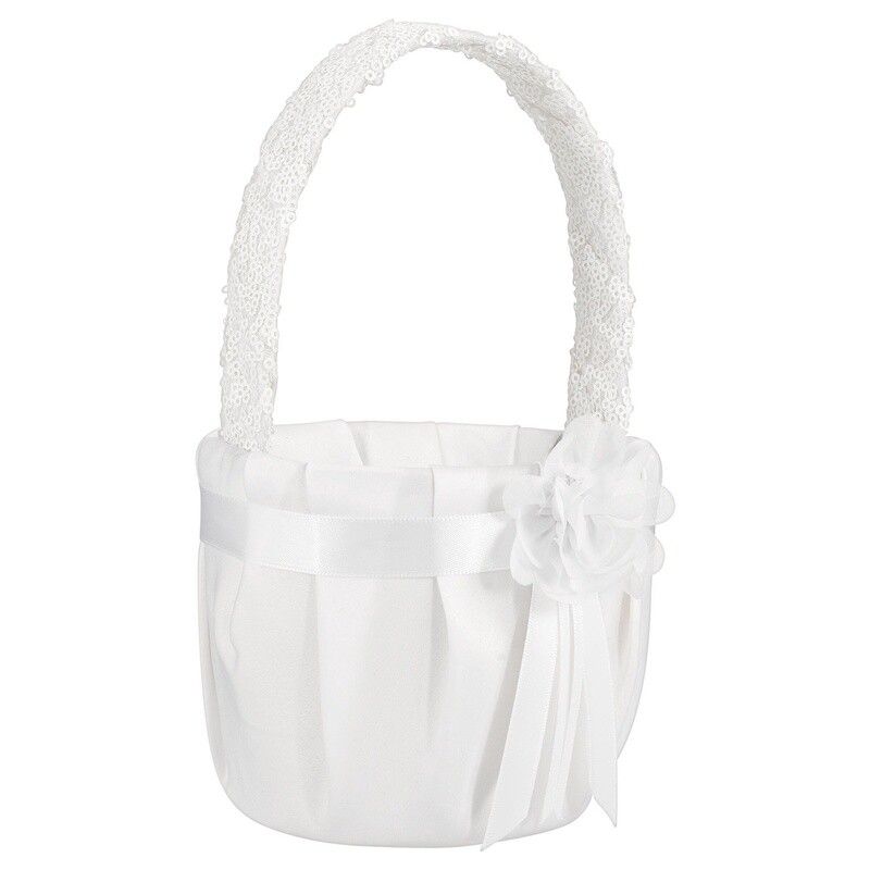White Sequin Flower Girl Basket