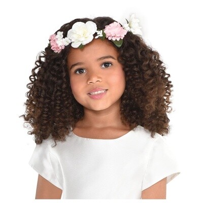 Pink &amp; White Flower Girl Head Wreath