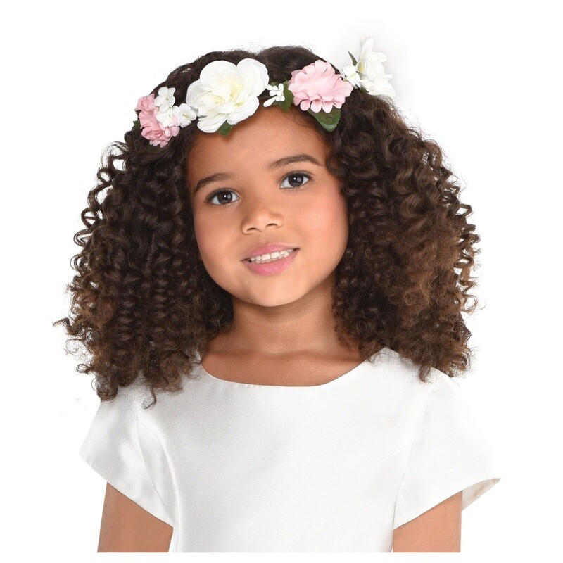 Pink &amp; White Flower Girl Head Wreath