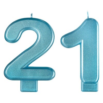 Blue Number 21 Birthday Candles, 2pc