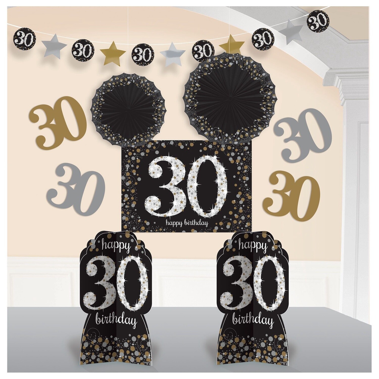 30th Birthday Room Decorating Kit 10pc - Sparkling Celebration