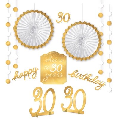 Metallic Golden Age 30th Birthday Room Decorating Kit, 12pc