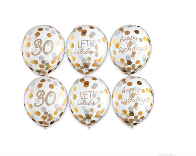 6ct, 12in, Metallic Golden Age 30th Birthday Latex Confetti Balloons  6CT