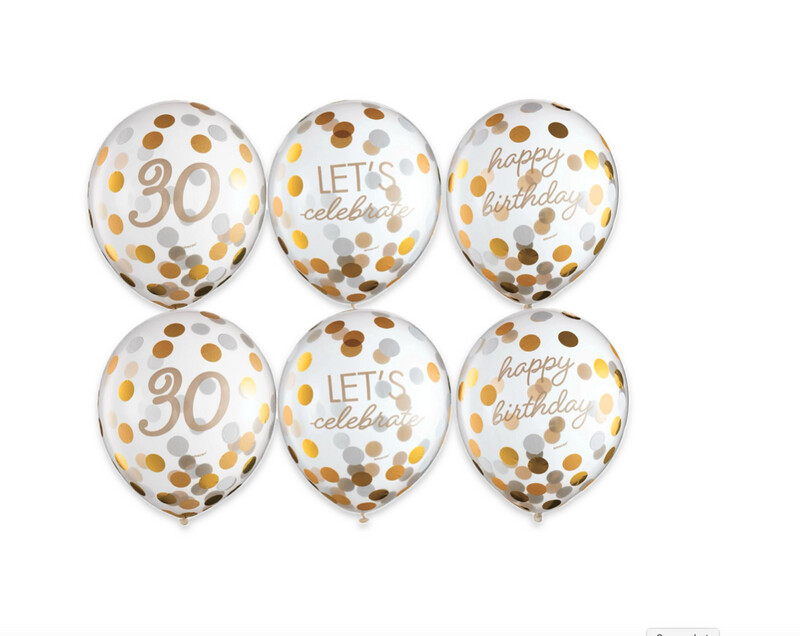 6ct, 12in, Metallic Golden Age 30th Birthday Latex Confetti Balloons  6CT