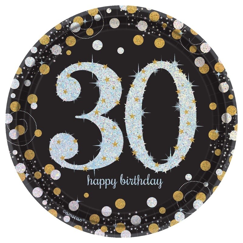 Prismatic 30th Birthday Dessert Plates 8ct - Sparkling Celebration