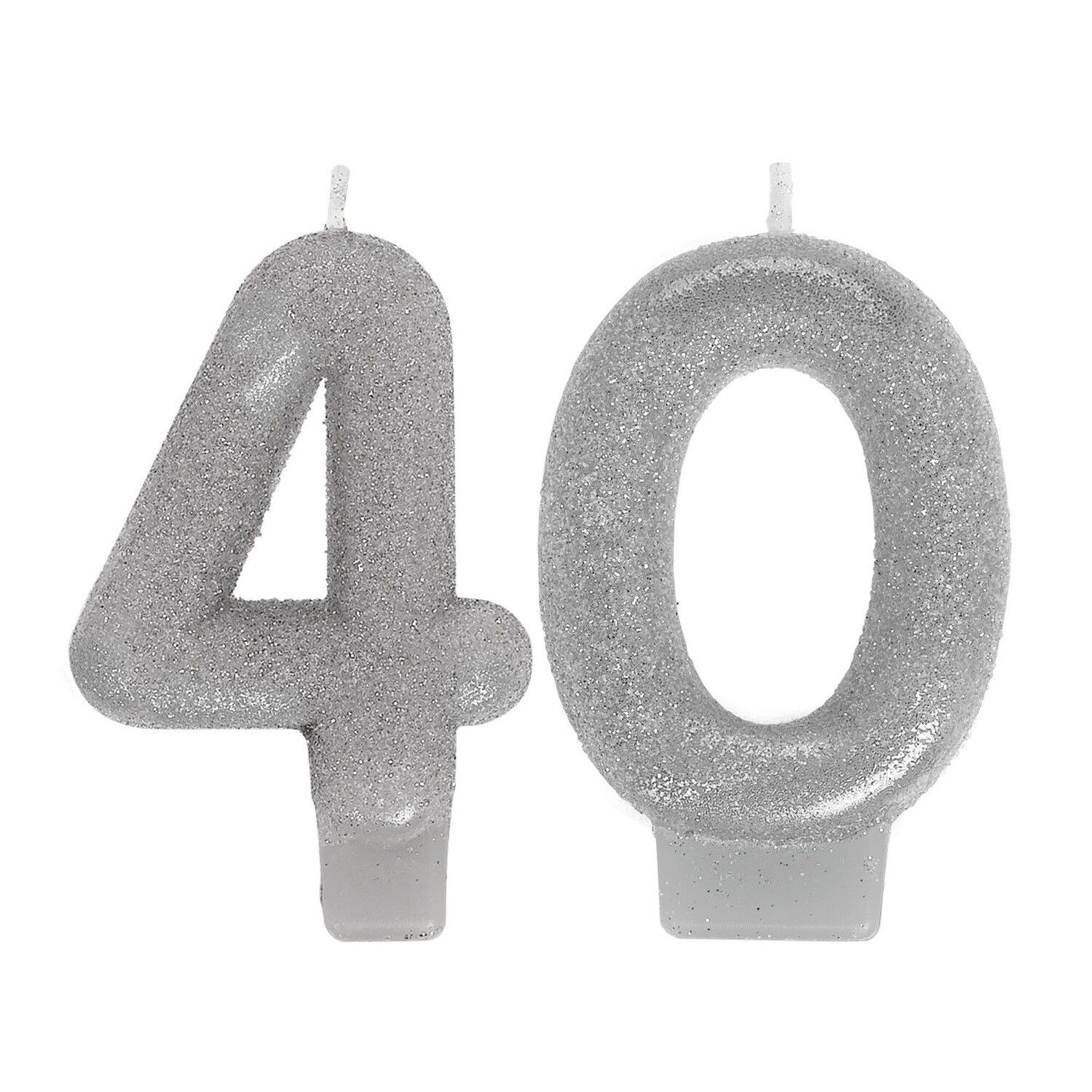Glitter Silver Number 40 Birthday Candles 2ct