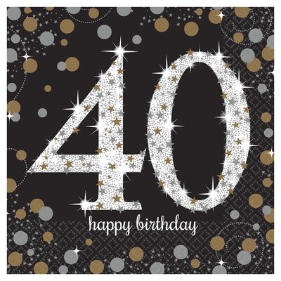 40 th SPARKLING CELEBRATION BEVERAGE NAPKINS 16CT