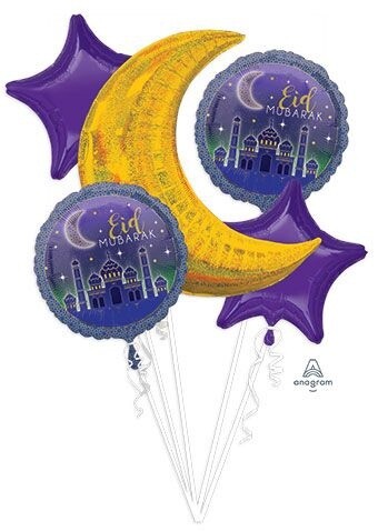 Eid Foil Balloon Bouquet, 5pc, INFLATION: Helium Filled ($) PICK UP ONLY
