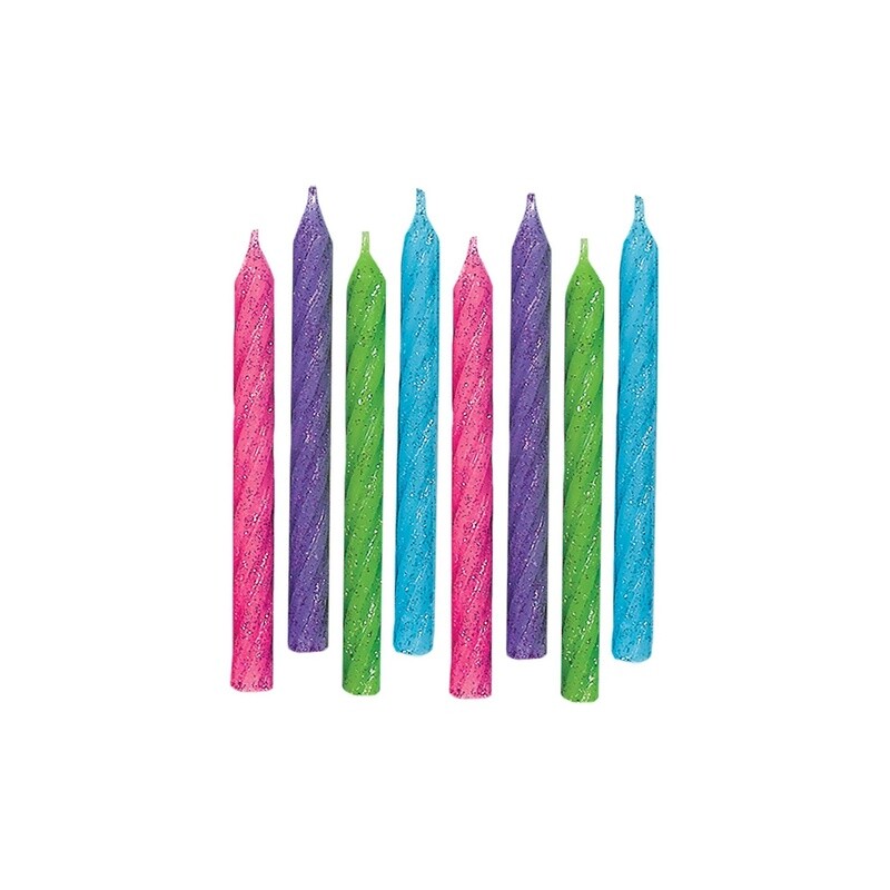 Large Glitter Spiral Candles - Brights