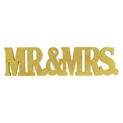 Glitter Gold Mr. &amp; Mrs. Block Letter Sign