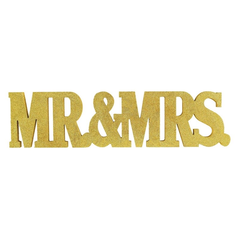 Glitter Gold Mr. &amp; Mrs. Block Letter Sign