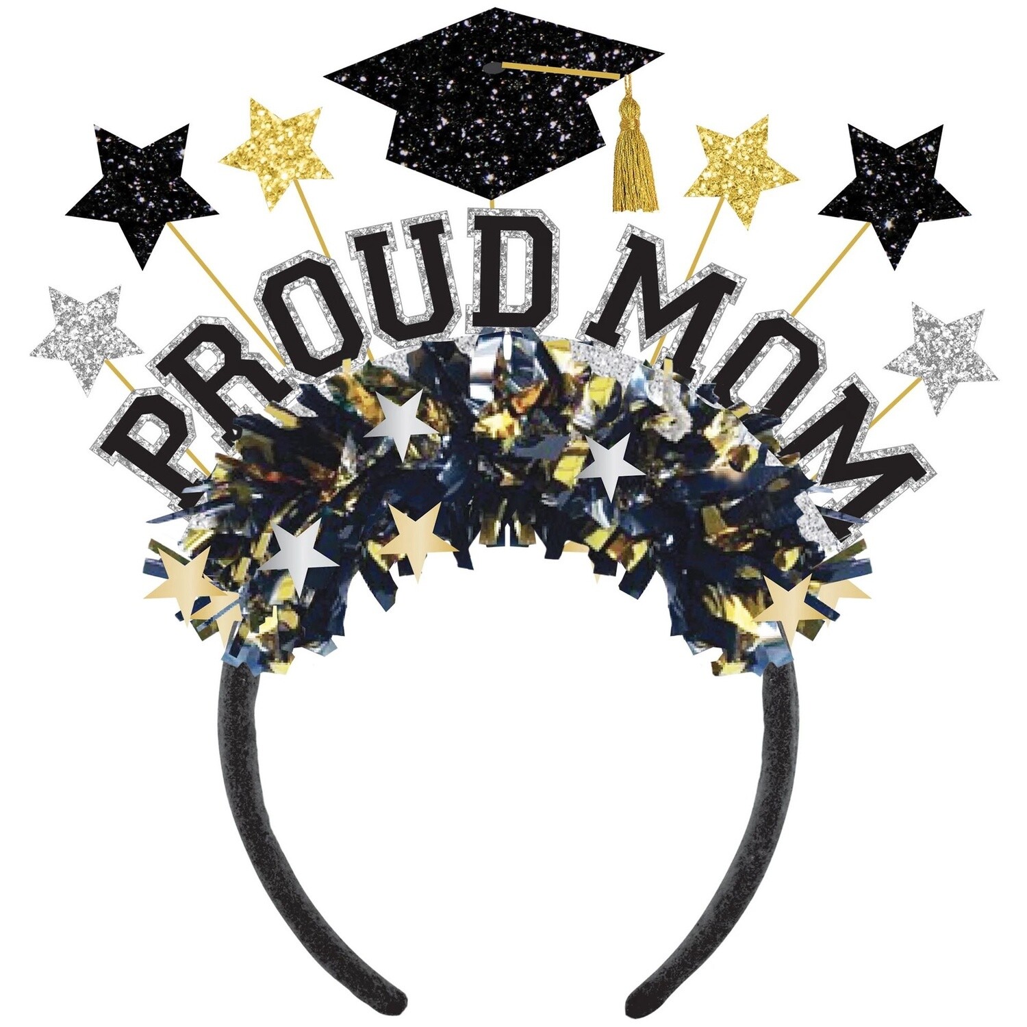 Black, Silver, &amp; Gold Proud Mom Graduation Headband