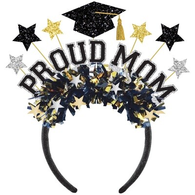 Black, Silver, &amp; Gold Proud Mom Graduation Headband