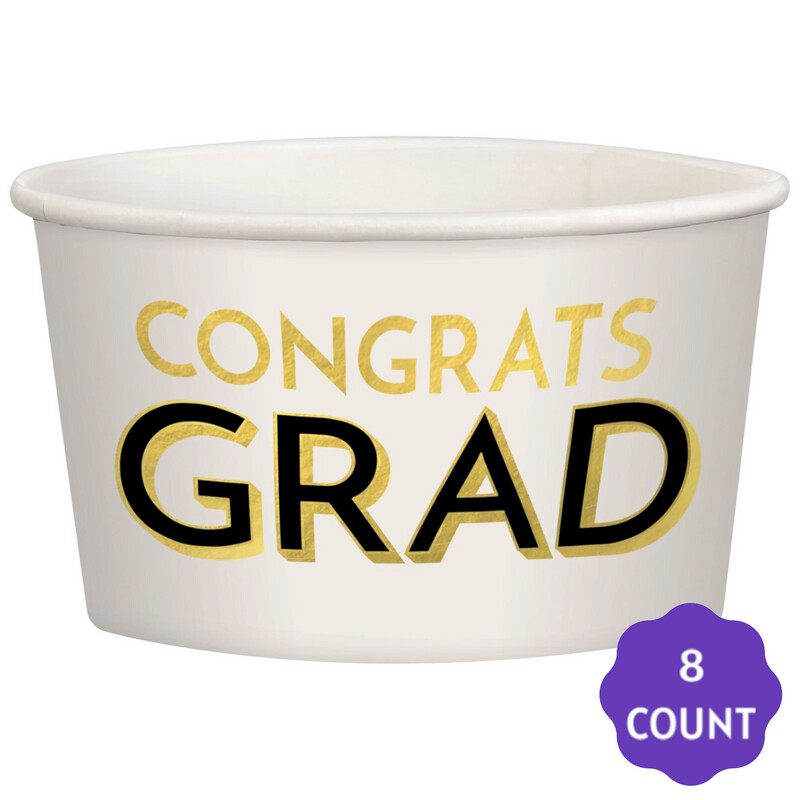 Black &amp; Gold Congrats Grad Paper Treat Cups, 9.5oz, 8ct
