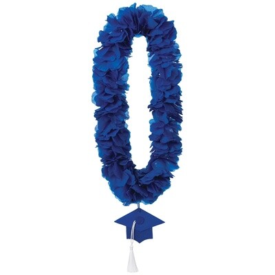 Blue Fabric Lei with Graduation Cap Pendant, 20in