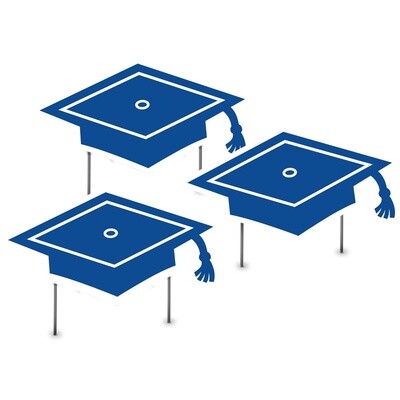 Blue Graduation Cap Corrugated Plastic Yard Signs, 11in x 5.9in, 6ct