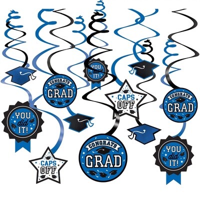 Blue Congrats Grad Swirl Decorations, 12pc