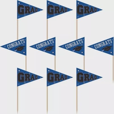 Blue Congrats Grad Party Picks, 3in, 36ct