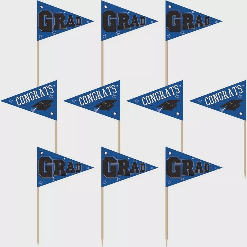 Blue Congrats Grad Party Picks, 3in, 36ct