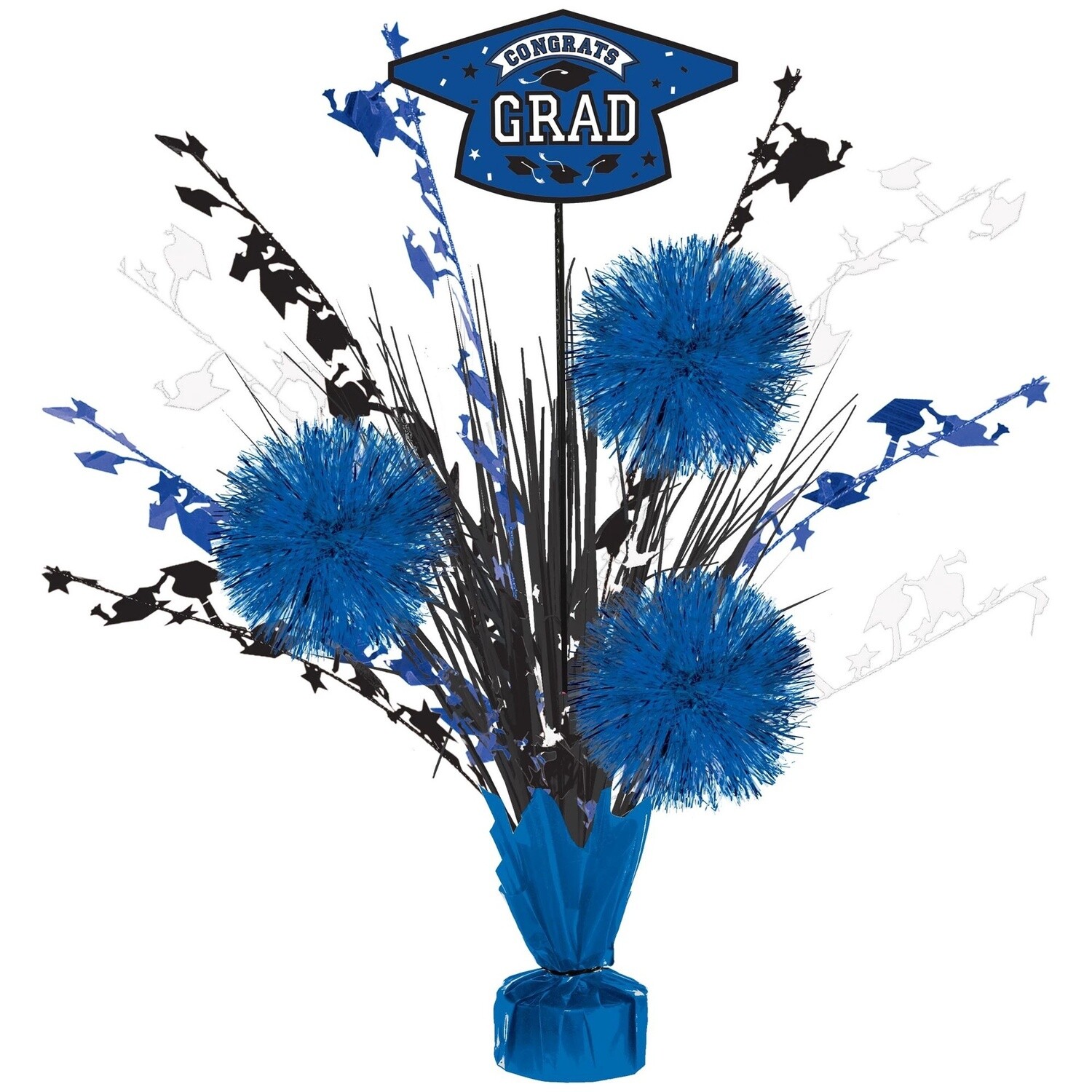 Blue Congrats Grad Tinsel Burst Spray Centerpiece, 18in