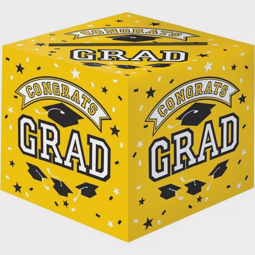 Yellow Congrats Grad Cardstock Card Holder Box, 12in