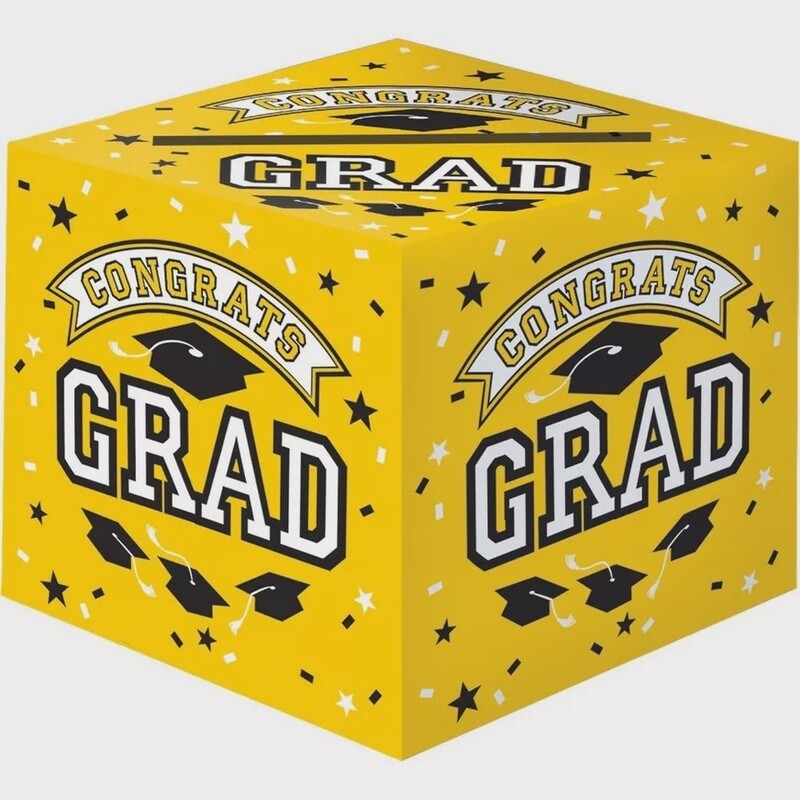Yellow Congrats Grad Cardstock Card Holder Box, 12in