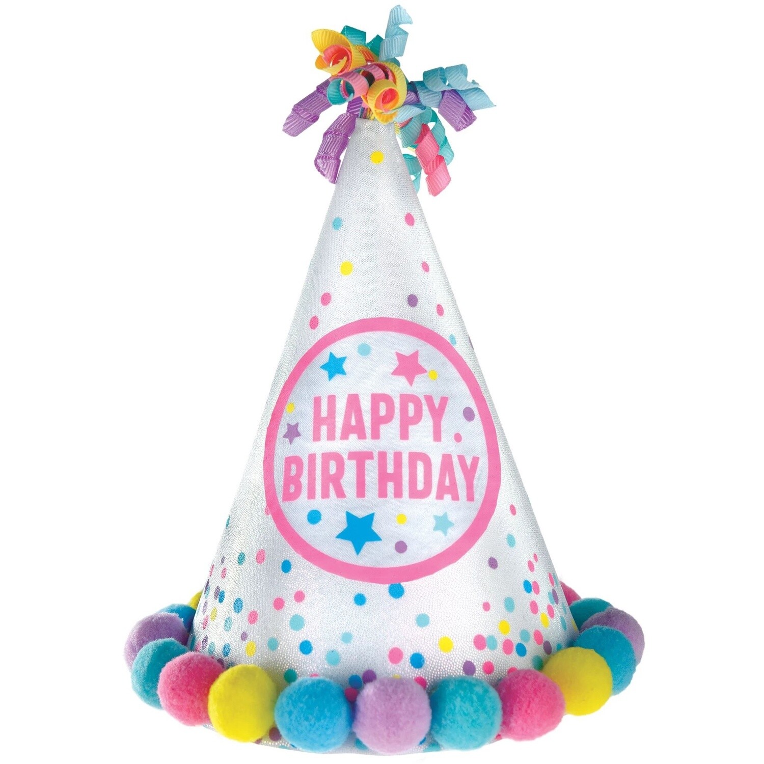Iridescent Pastel Party Happy Birthday Pom-Pom Party Hat, 8.25in
