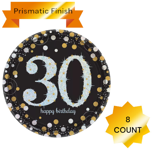 Prismatic 30th Birthday LUNCH  Plates 9&quot;  8ct - Sparkling Celebration