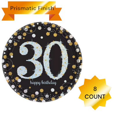 Prismatic 30th Birthday LUNCH  Plates 9&quot;  8ct - Sparkling Celebration