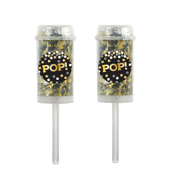 Black, Gold &amp; Silver Pop! Confetti Poppers 2ct