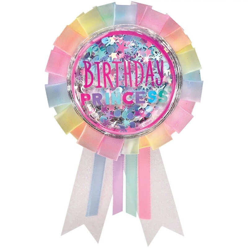 Iridescent Pastel Party Birthday Princess Fabric &amp; Plastic Award Ribbon, 3.5in x 6in