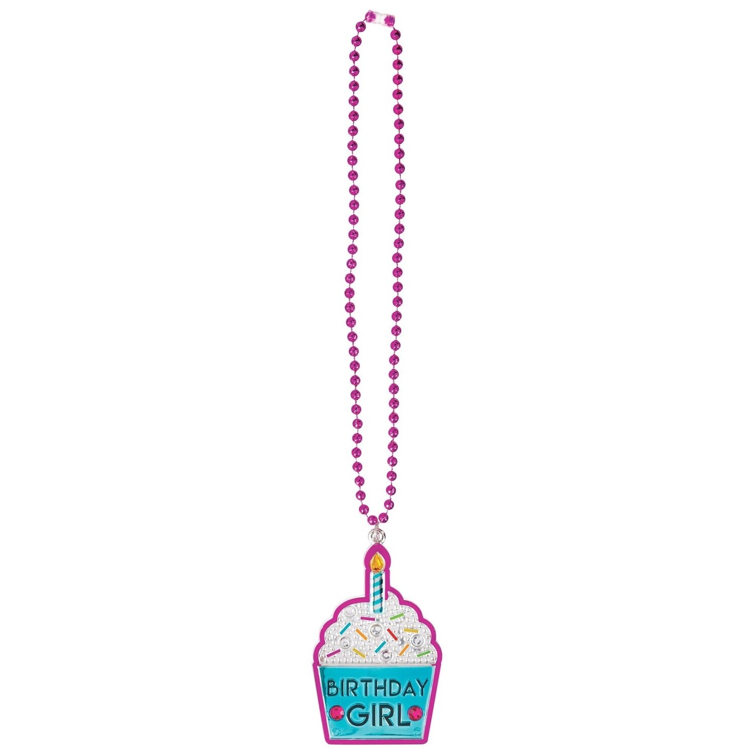 Sprinkles Bling Birthday Girl Pendant Plastic Bead Necklace, 22in