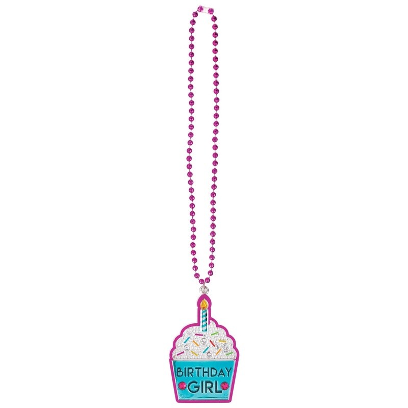 Sprinkles Bling Birthday Girl Pendant Plastic Bead Necklace, 22in