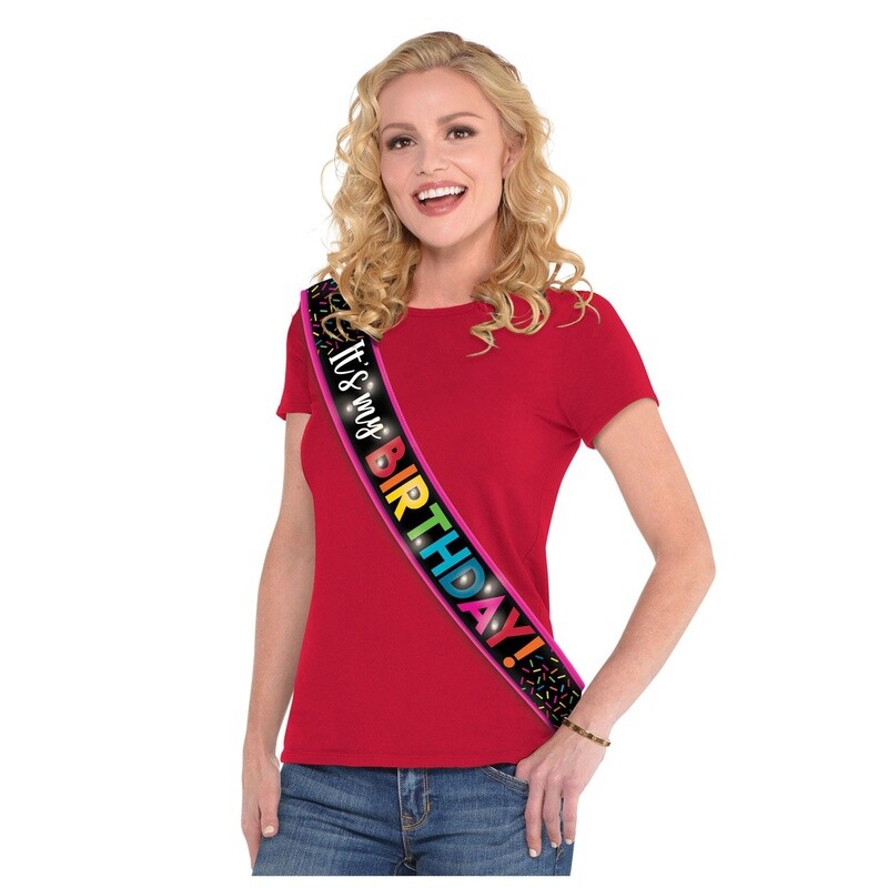 Light-Up Multicolor Confetti It&#39;s My Birthday Fabric Sash, 60in