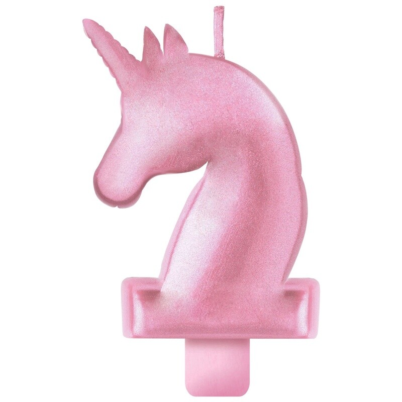 Metallic Pink Enchanted Unicorn Birthday Candle