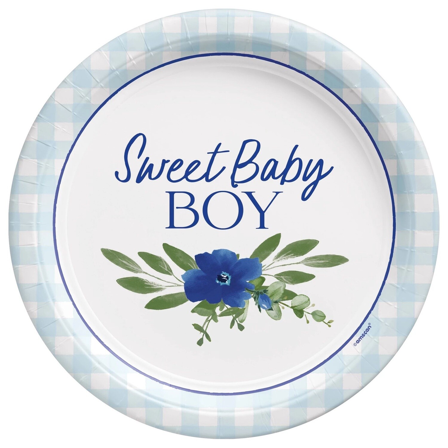 Sweet Baby Boy Baby in Bloom Baby Shower Paper Dessert Plates, 7in, 8ct